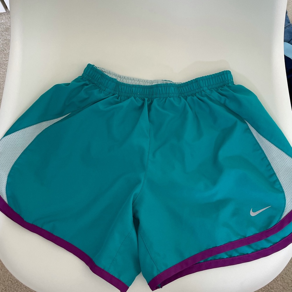 Nike Tempo Girls Teal and Purple Running Shorts